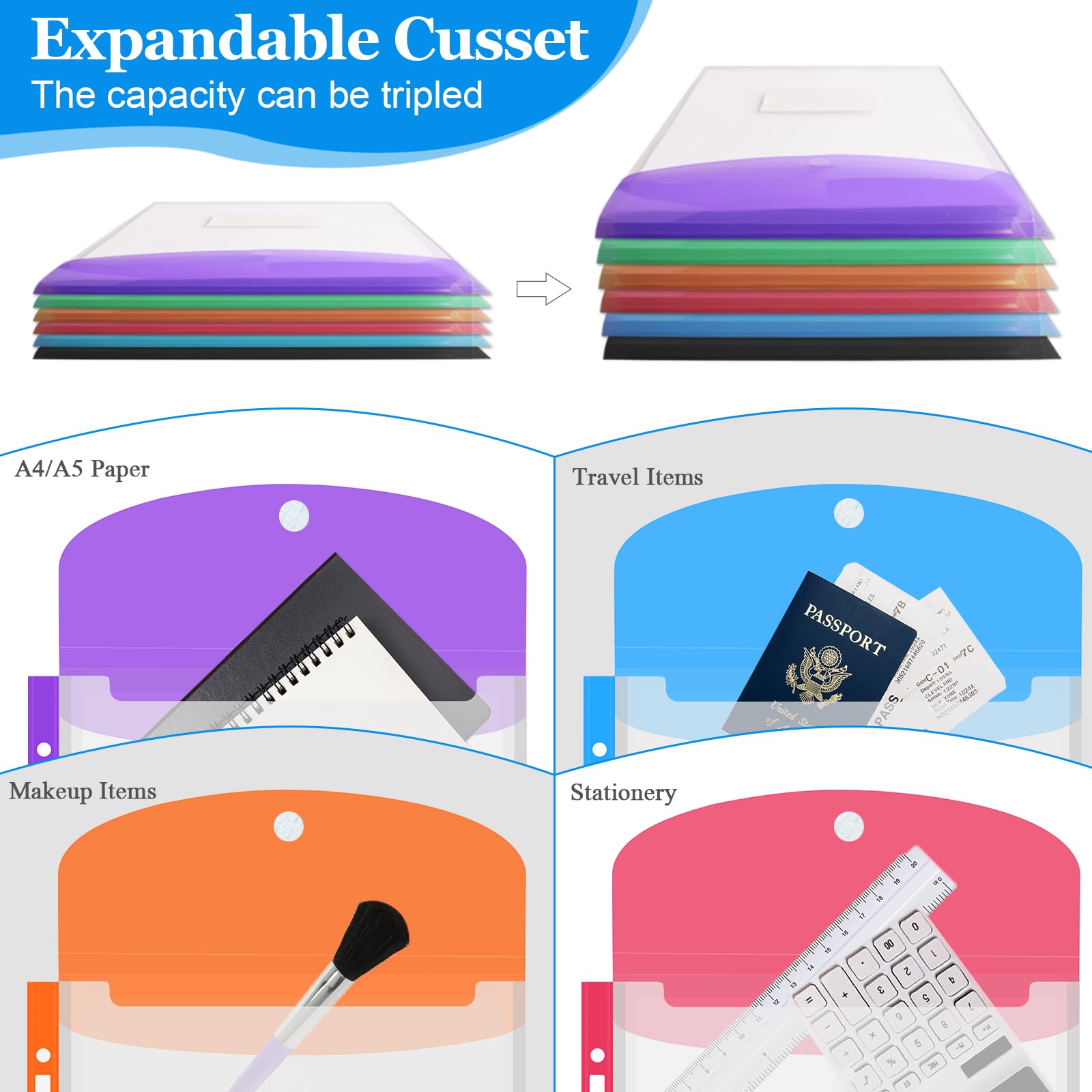 Divisori per raccoglitori con tasche, 11 fori, in plastica espandibile, per documenti a 2/3/4 anelli, con bottone a pressione ed etichetta, trasparenti, per scuola, casa, ufficio (36 pezzi apertura