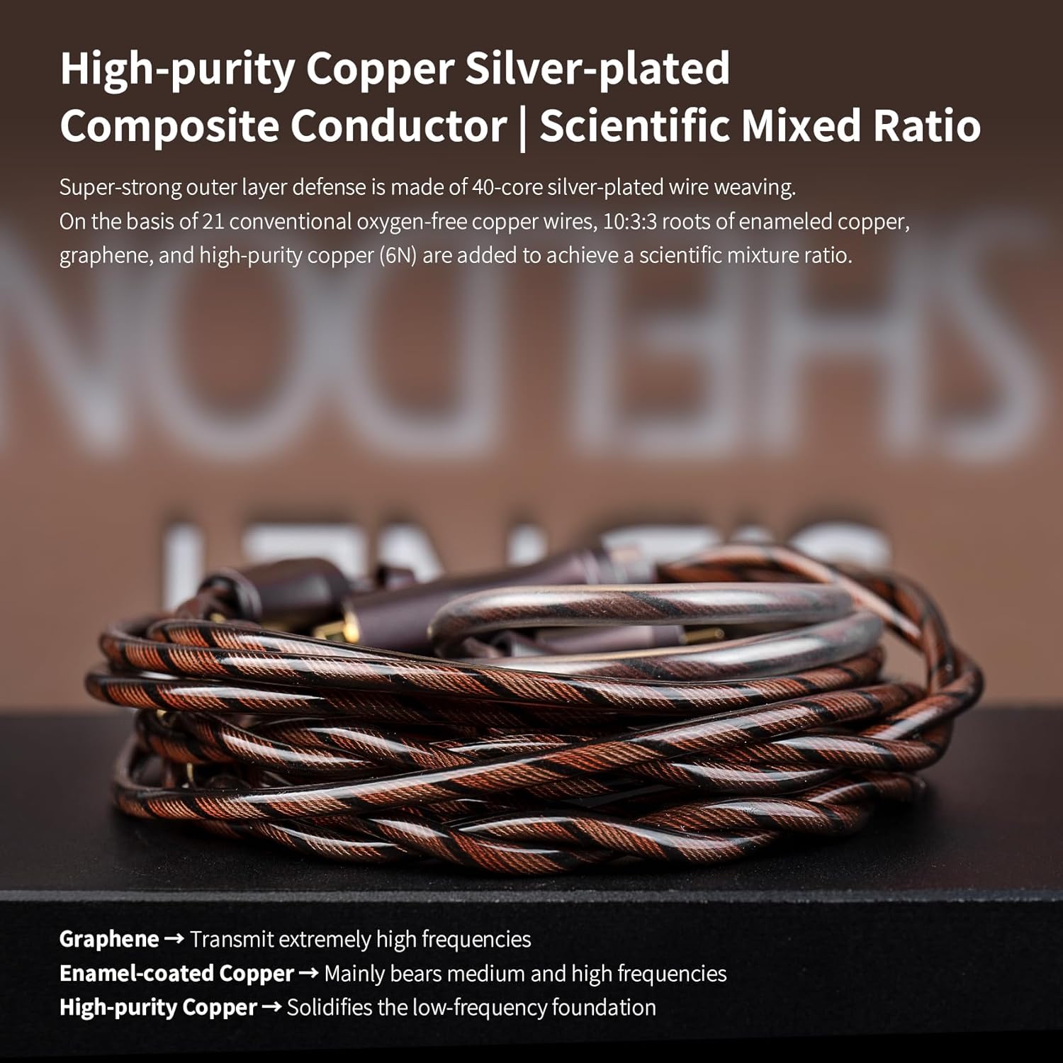 KBEAR Cadence IEMs Cable, 6N High-Purity Copper Silver-Plated HiFi Headphone Cable, Ultra-Strong Anti-Interference, Three-Frequency Balance, 3.5/4.4mm Plug Optional, 3.94ft/120cm (Bronze, QDC 4.4MM)