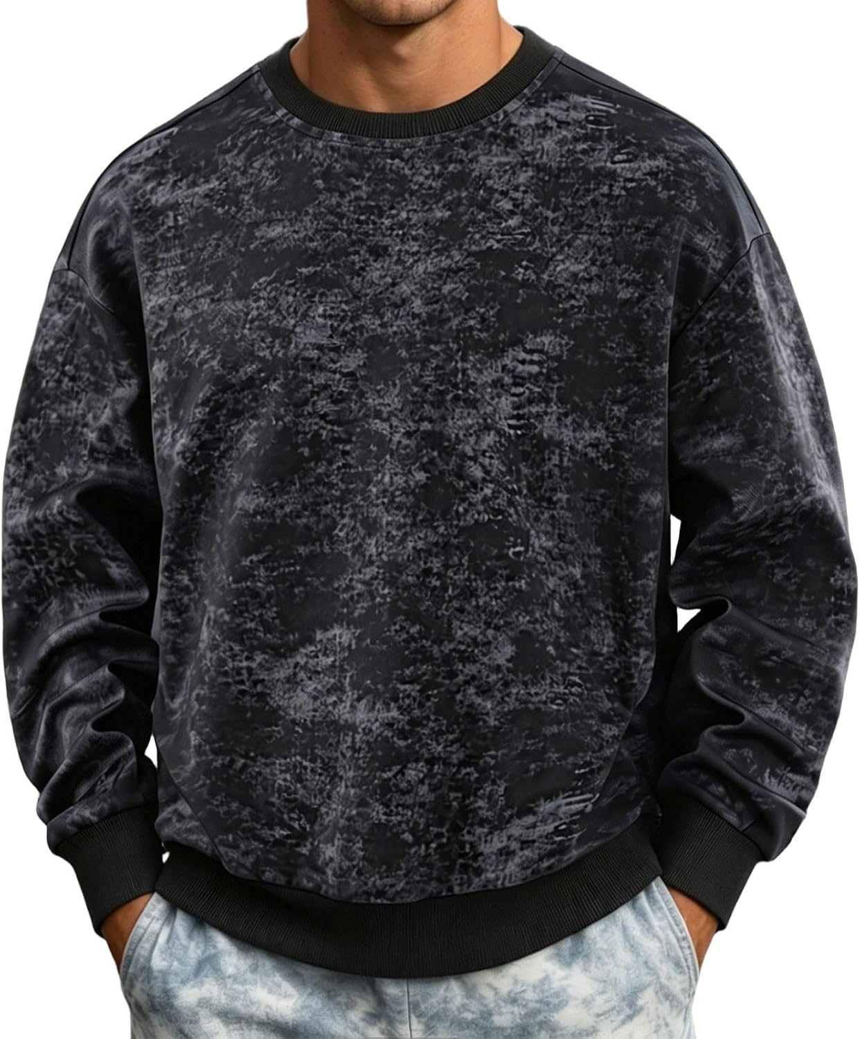 Men's Tie Dye Sweatshirt Crew Neck Drop Shoulder Oversized Long Sleeve Sweatshirts Casual Loose Fit Pullover Tops
