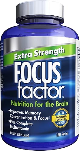 Focus Factor Suplemento cerebral extra fuerte para adultos, 120 unidades - Suplemento cerebral para memoria y niños vitaminas masticables diarias