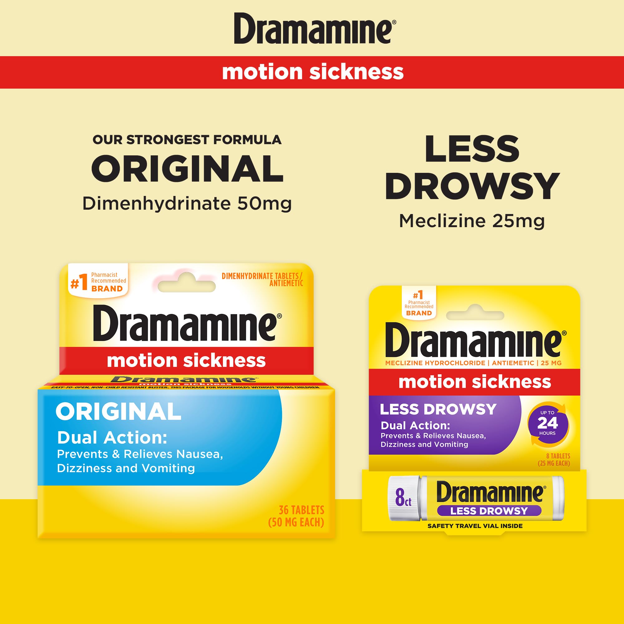 Dramamine Less Drowsy Motion Sickness Tablets, 24-Hour Relief, 8 Count — Amazon image 4
