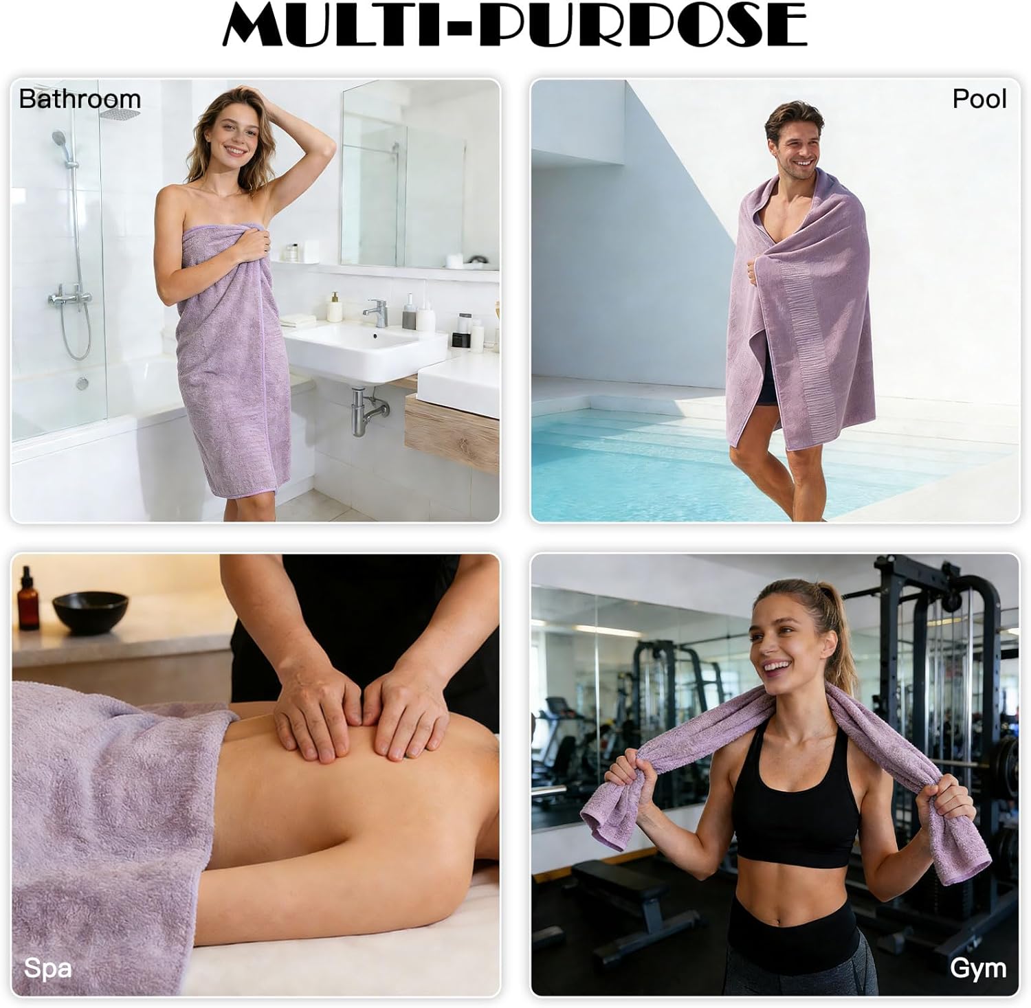 SEISSO Bath Towels Set Extra Large 63 x 35 in, Oversized Bath Sheets 70% Polyester 30% Viscose Fiber from Bamboo, Ultra Soft Absorbent Quick Dry Shower Towel for Bathroom Hotel Pool SPA Gym, 4 Pack