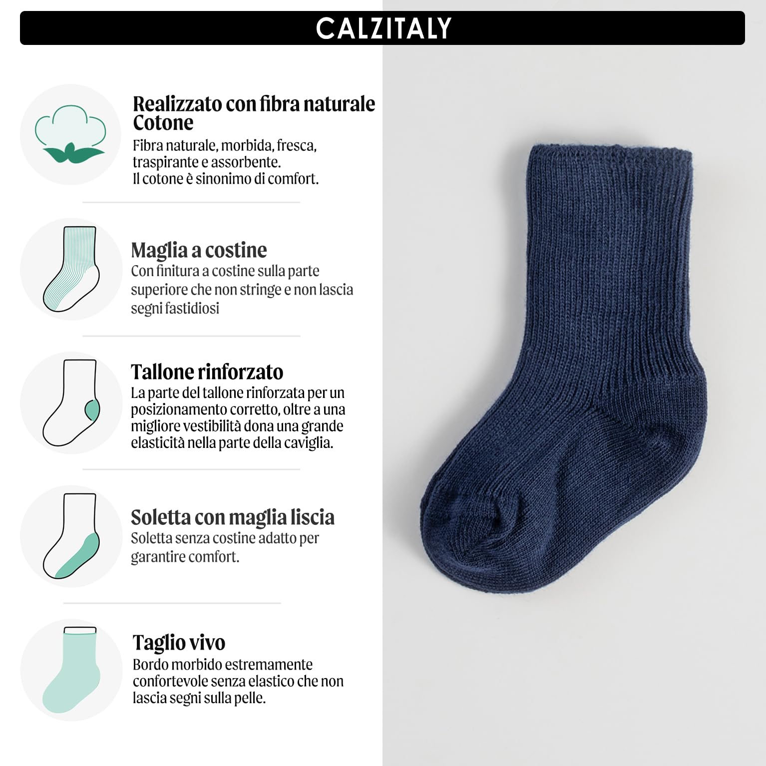 CALZITALY PACK 2, 4, 6 Paia Calzini Neonato, Calze Bambini, Calzini Cotone Bimbi Calzini Primi Giorni | da 0 a 12 mesi | Made in Italy