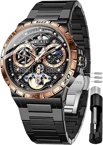 OUPINKE Mens Automatic Wrist Watch Luxury Diamond Self Winding Mechanical Waterproof Sapphire Crystal Date Watch