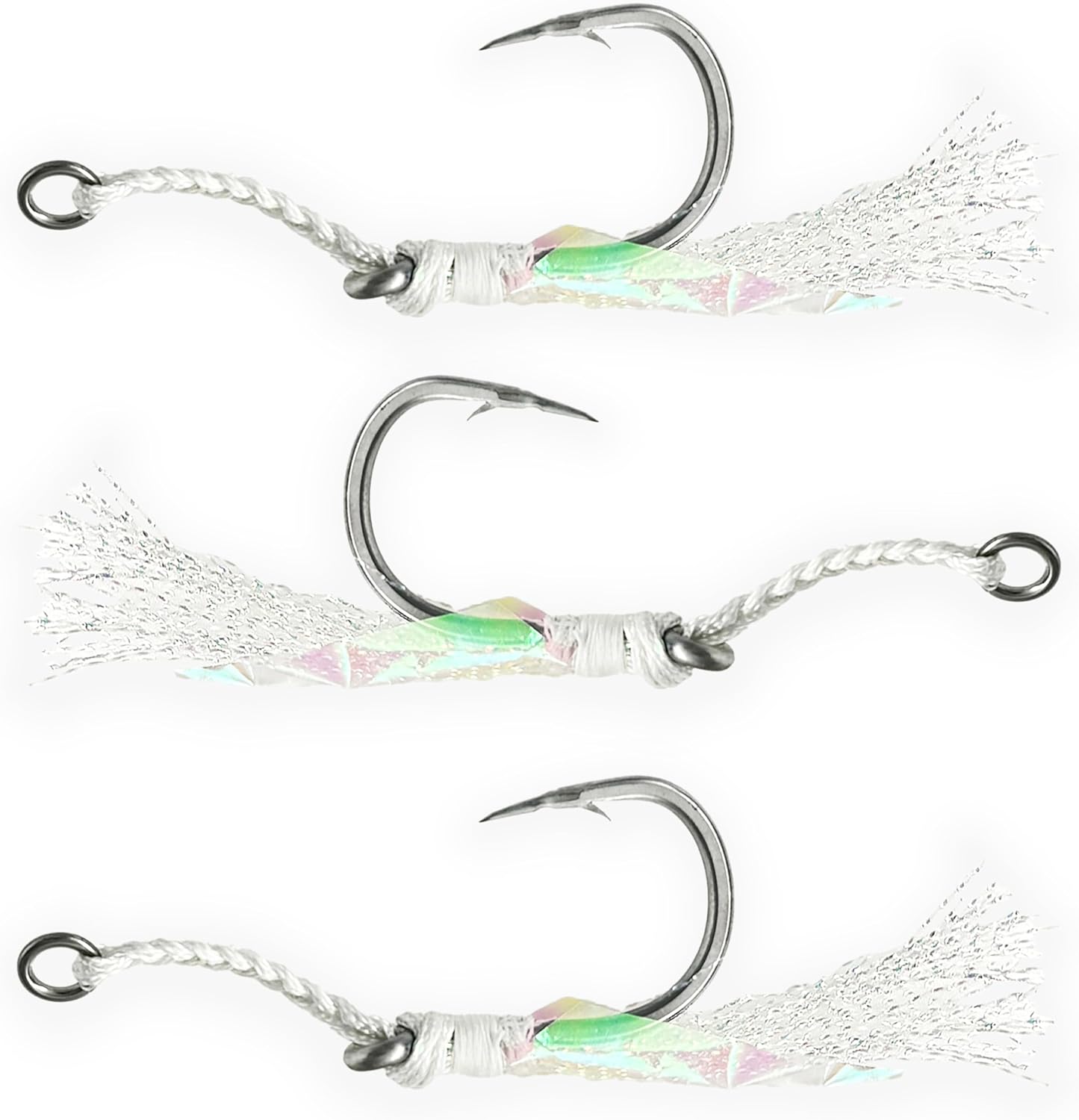Jigging Assist Hooks 5/0 7/0, 9/0 Sizes,18 Pcs in 6 Packs Quad Rope Design, for Saltwater Jigging, Ideal for Tuna, Grouper & Deep Drop Fishing