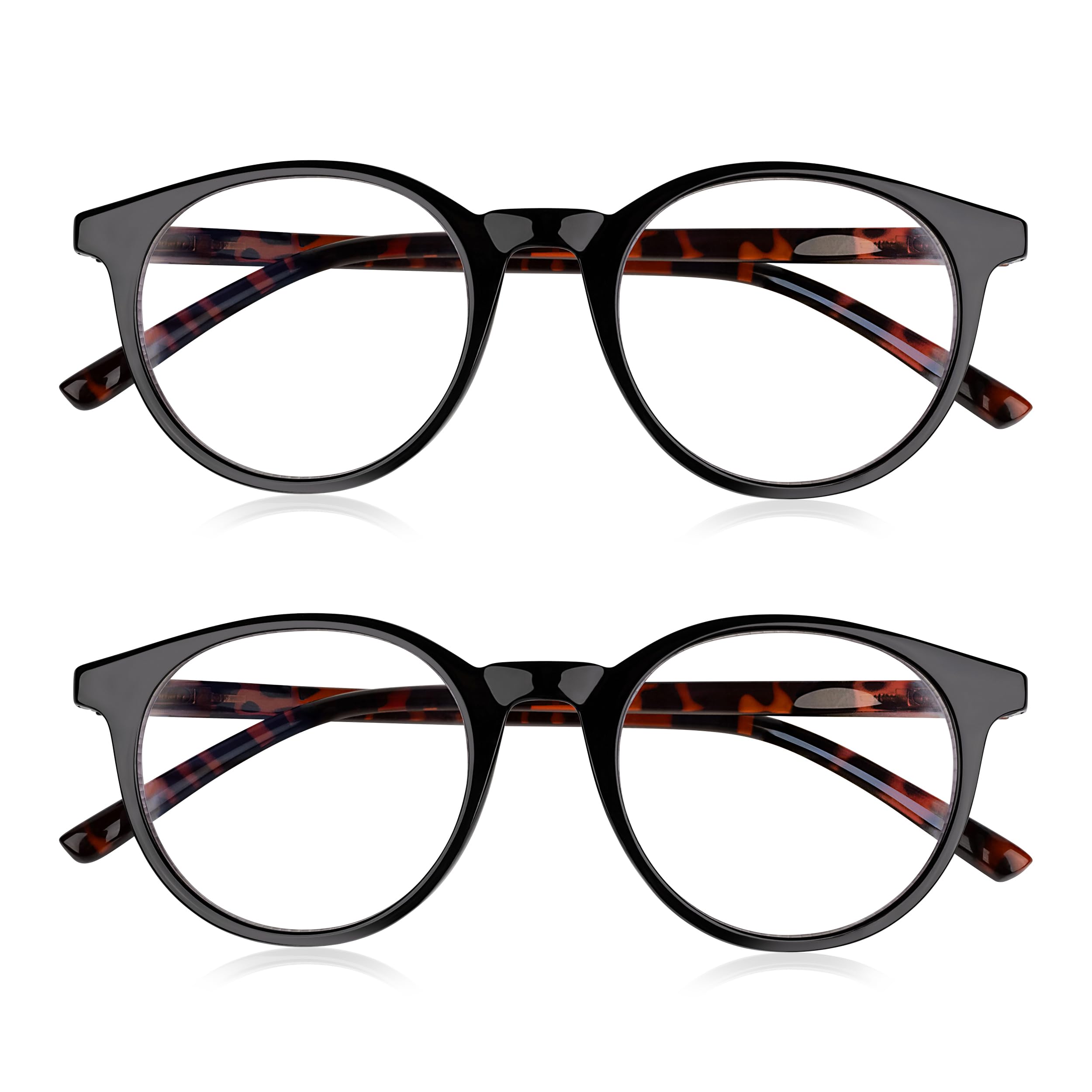 Read Optics 2 Pack 3.0 Glasses for Reading, Mens & Womens Round Ready to Wear Readers, Non Prescription Specs, Shiny Black & Tort