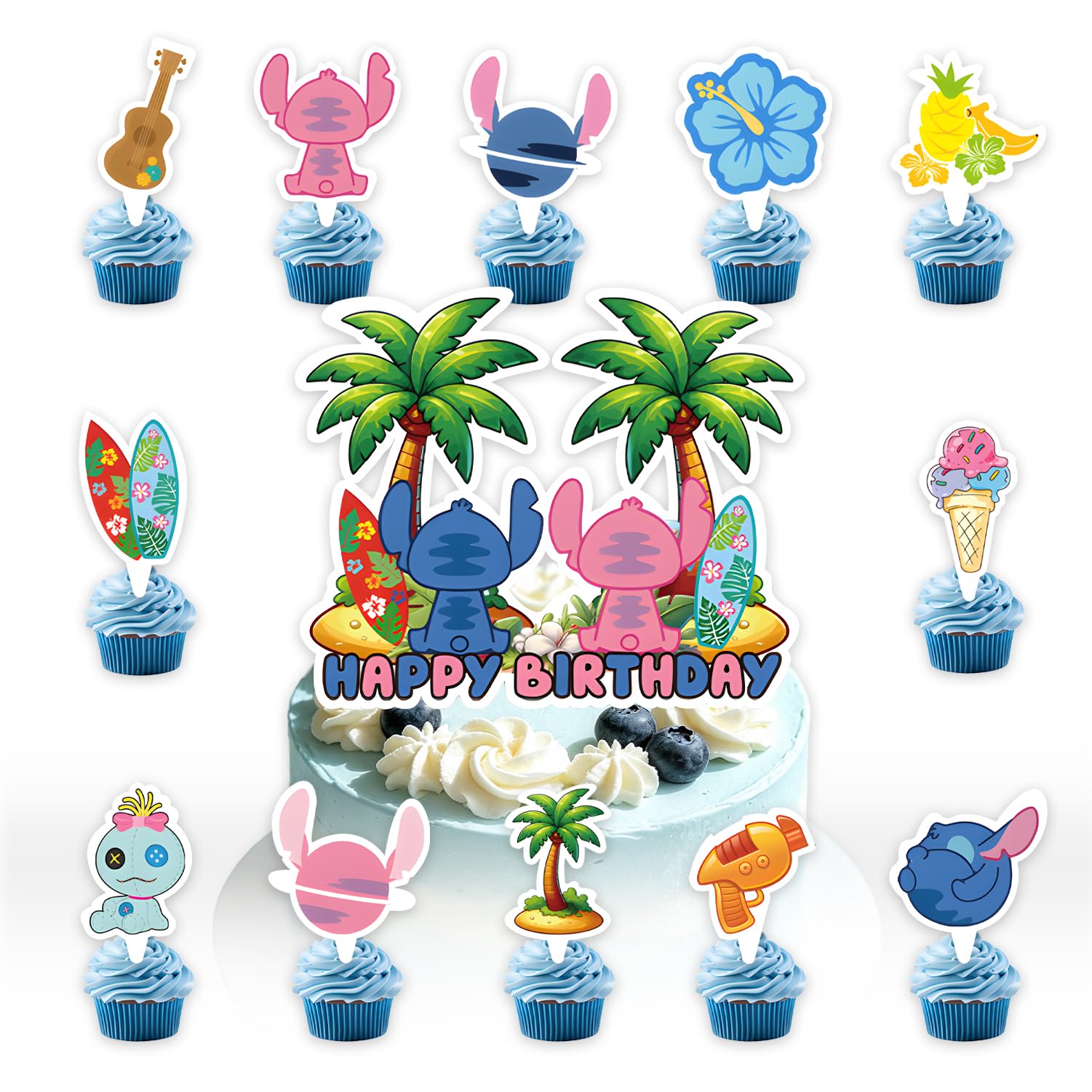 25pcs Li-lo Cake Decorations with 24pcs Cupcake Toppers, 1pcs Cake Topper for Tenn Girl Boy Birthday Party Supplies