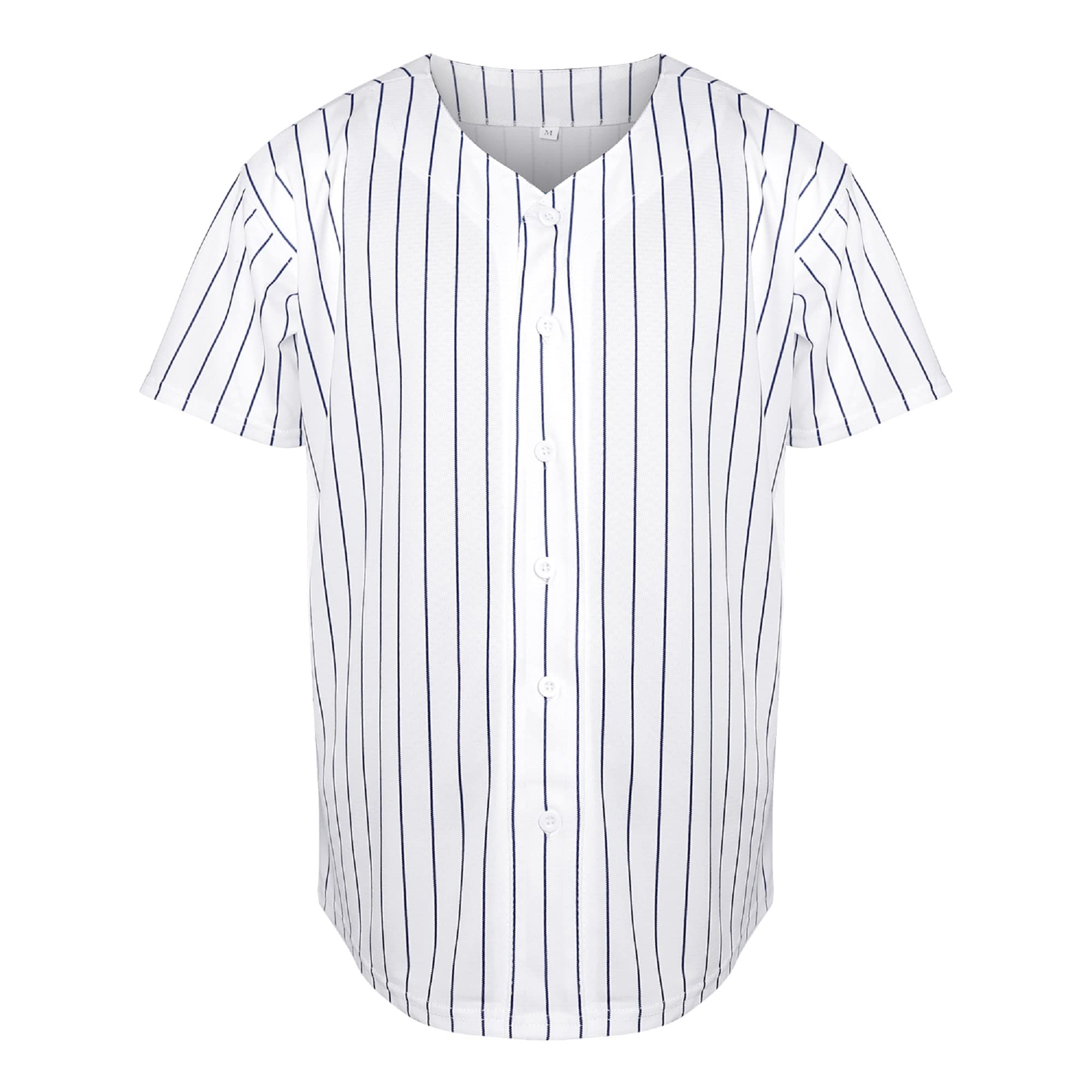 Blank Baseball Jersey Plain 90's Hip Hop Hipster Button Down Short Sleeve Active T Shirts Uniform for Men S-XXXL (WhiteStripe, X-Large)