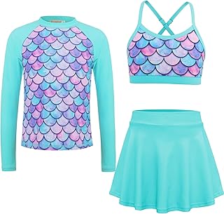 Girls Swimsuit Long Sleeve Swim Shirt 3 Piece Rash Guard for Girls Bathing Suit with Boyshorts - Buy now