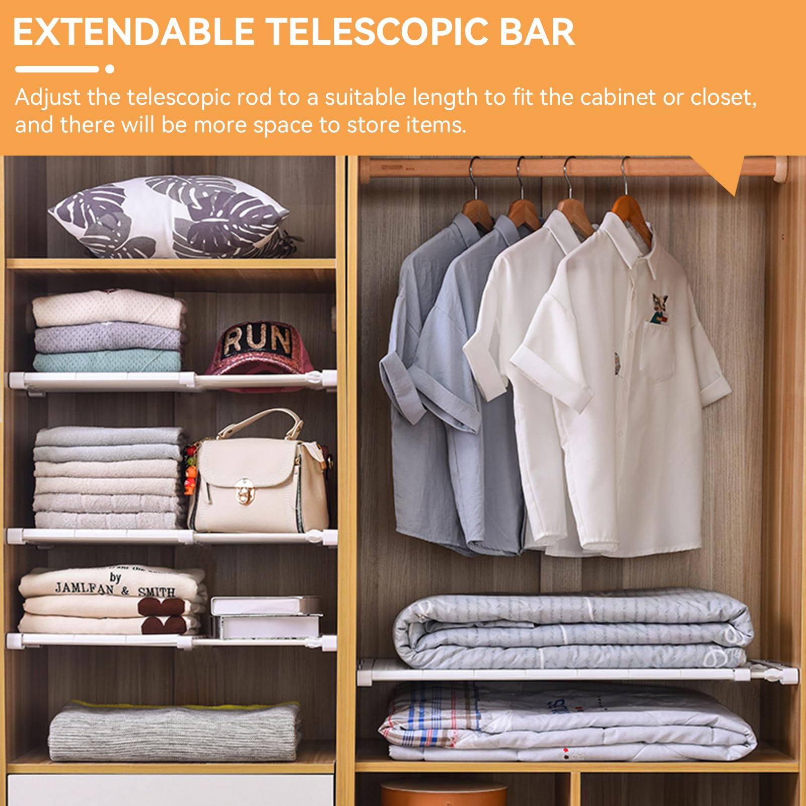 HERCHR Expandable Closet Tension Shelf, Wardrobe Partition Board Storage Extendable Rod Space Saving Layered Partition Board for Cabinet(30-40cm)