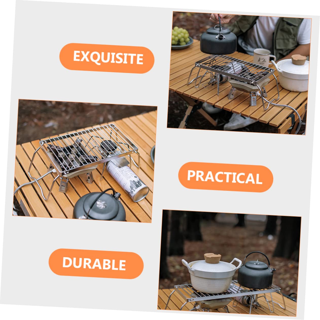 Parrilla de Barbacoa Ajustable de Acero Inoxidable Portátil y Plegable
