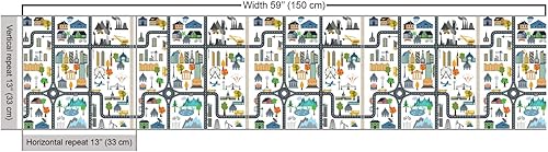 Miniatura 3 de Ambesonne Tela de Pista de Carreras de Autos por Yarda, Ilustración Gráfica de Paisaje Urbano Dividido por Carreteras Actividad, Tela Decorativa