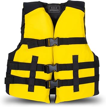 MW Watersports Youth Neoprene Nylon, USCG Approved Life Jacket for Kids, Great for Boating, Fishing, Tubing, Other Water Sports. Yellow/Black, 50-90 lbs