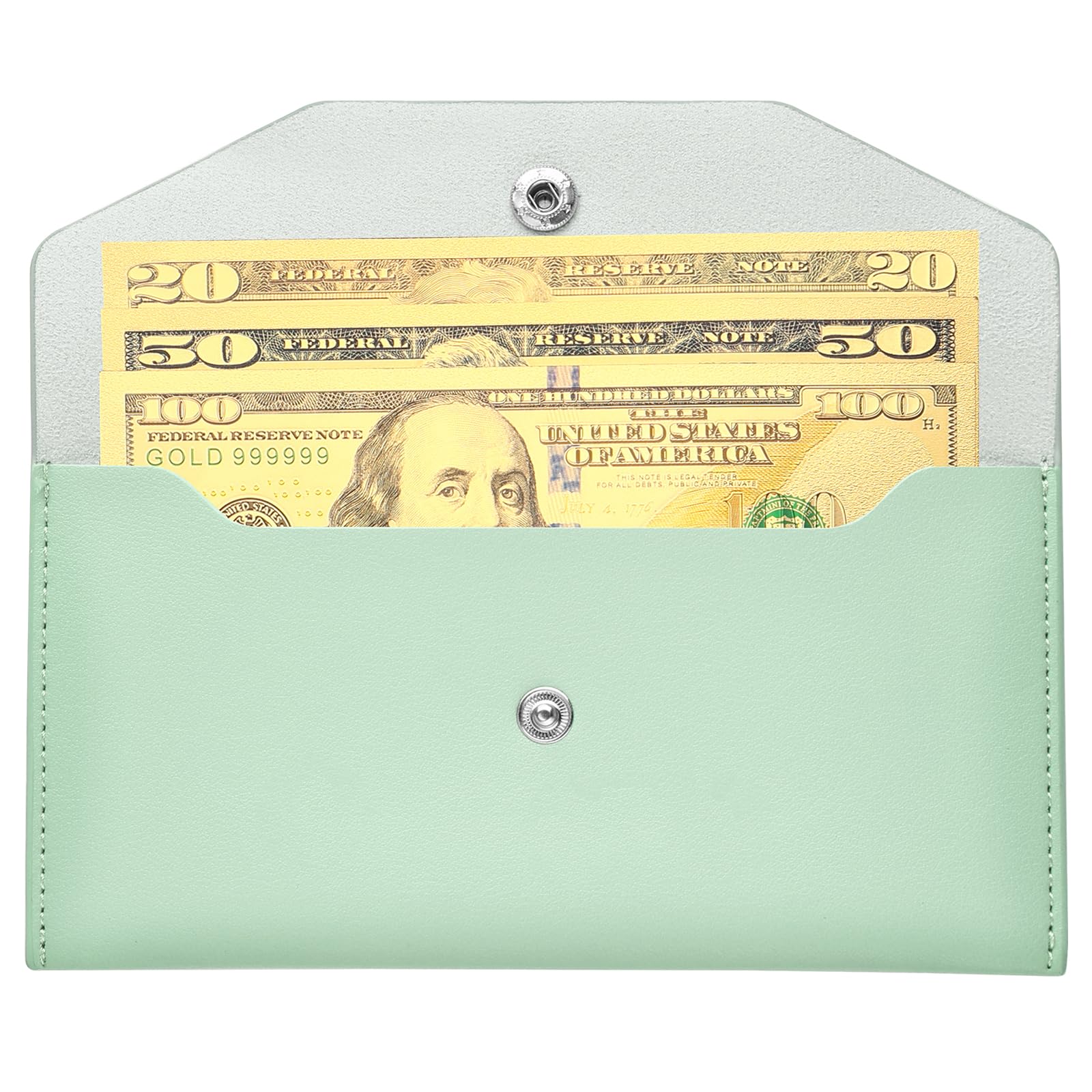 Molain Cash Envelopes PU Leather, Reusable Waterproof Budget Envelopes Cash Wallet 6.9x3.5 in (Green)