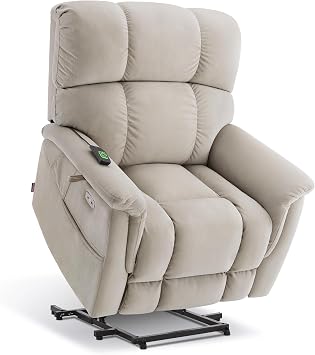 MCombo Dual Motor Oversized Power Lift Recliner Chair for Elderly with Dual Heating and Massage, Infinite Position Lay Flat Lift Chair for Big and Tall, Extended Footrest, Fabric R7166 Beige