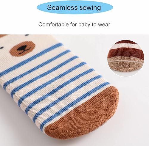 Miniatura 6 de Calcetines de bebé antideslizantes para niños pequeños, calcetines cálidos gruesos antideslizantes para niñas y niños recién nacidos, 5 pares