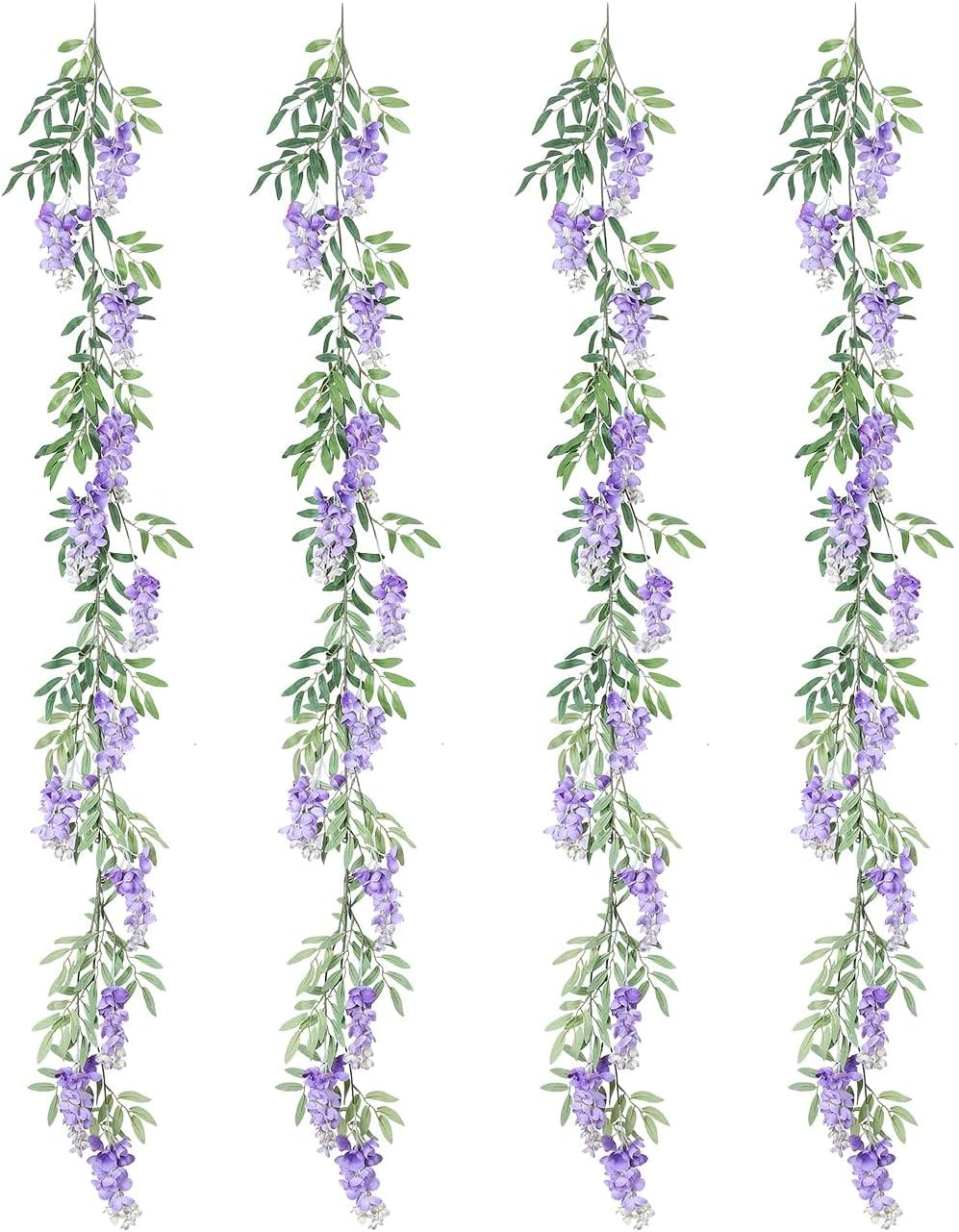 Duovlo 4Pcs 6.6Ft/Piece Imitation Silk Wisteria Garland Hanging Flower Vine for Home Outdoor Garden Ceremony Wedding Arch Floral Decor (Light Purple)