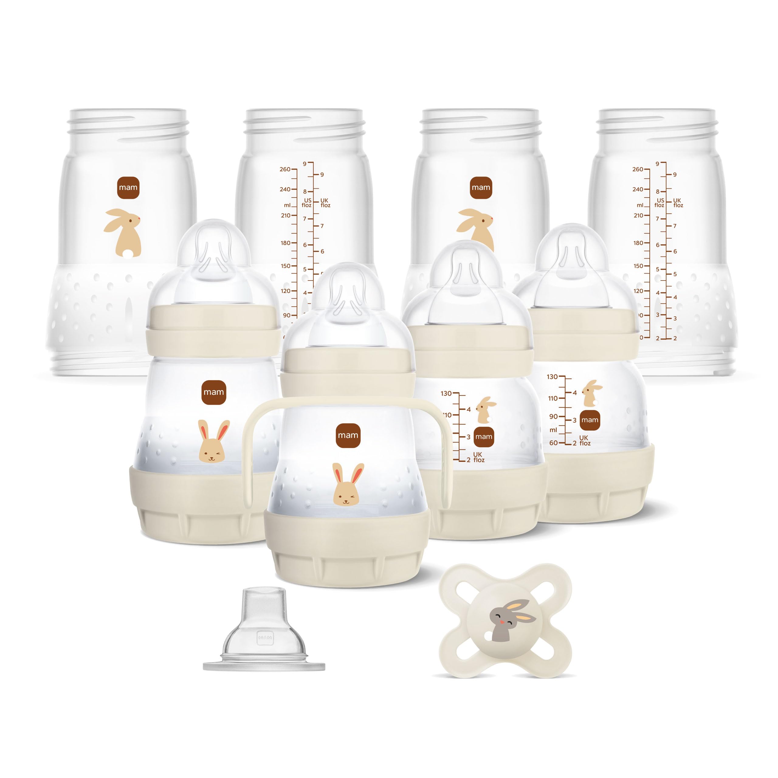MAM Easy Start Anti-Colic Set | 0+ Mon | Babyflaschen-Set | 94% Akzeptanz & 96% Hebammen-Empfehlung | weniger Koliken | 6 Baby Trinkflaschen, 1 Griff & MAM Start | mint