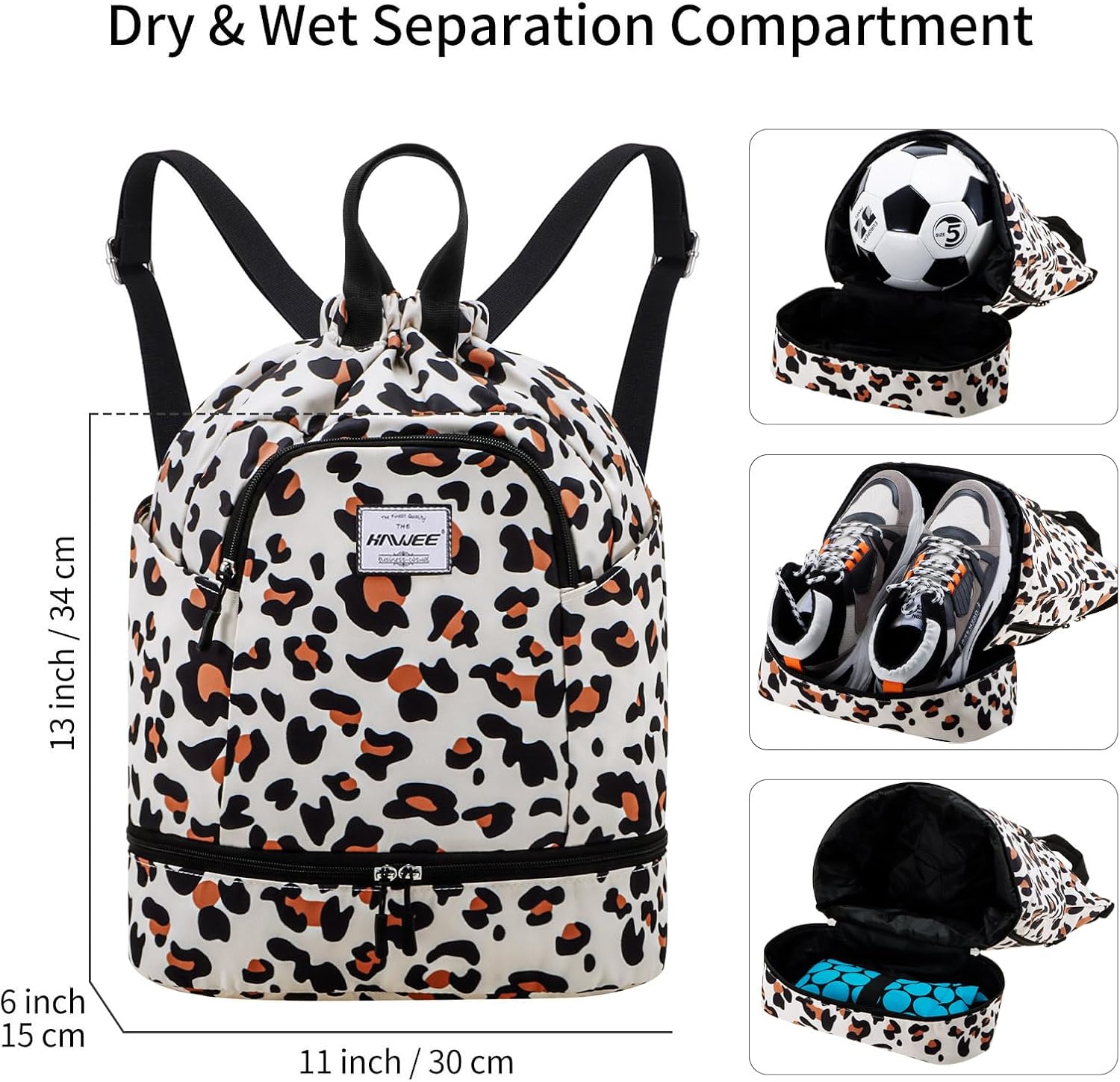 Dry Wet Drawstring Backpack with Shoe Compartment for Women Adjustable Gym Bag