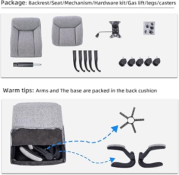 MZLEE Fabric Office Chair for Home Office, Ergonomic Heavy Duty Desk Chair with Flip-up Arms & Lumbar Support, Comfortable Padded Swivel Computer Chair for Bedroom Study, 150KG Capacity, Grey