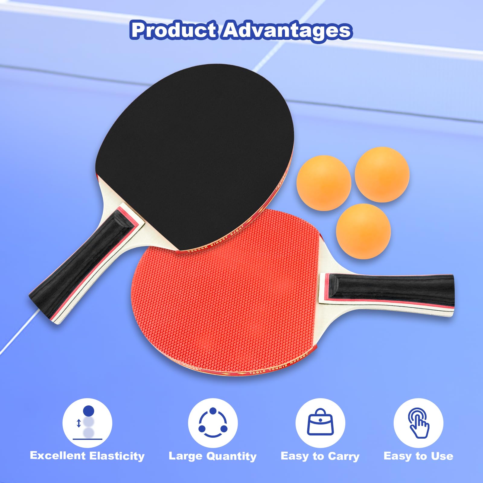 Xpieoyrm 2 Set di racchette da ping pong, Ping Pong Set includere 4 Racchette Ping-pong 8 palline e borsa, Custodia per Accessori da Ping pong per Interni ed Esterni, per Principianti ed Esperti