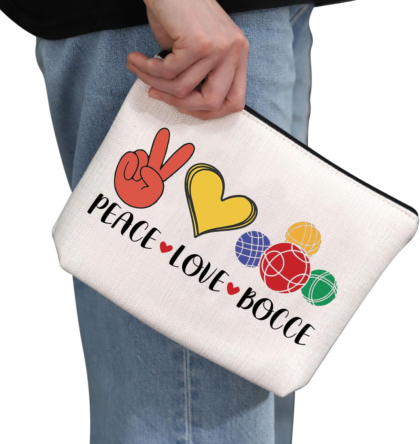 G2TUP Funny Bocce Ball Lover Gift Peace Love Bocce Makeup Bag Bocce Queen Cosmetic Bag Fun Yard Game Gift (Peace Love Bocce MB) image 2