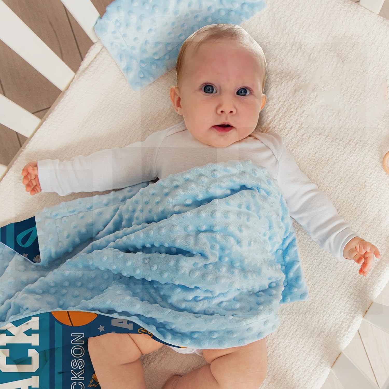 Custom Baby Blanket, Personalized Baby Swaddle Blanket with Name, Basketball Soft Receiving Blankets for Baby Boys, Double Layer Dotted Nursery Blanket, Gift for Infant Toddler Kid(60"x80")