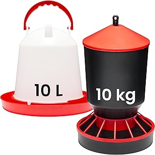 Garronda Mangeoire 10KG et Abreuvoir Poule 10L – Set Volaille Complet avec Distributeur de Graines et Fontaine à Eau – Élevage Poules, Canards, Poussins – GD-0152
