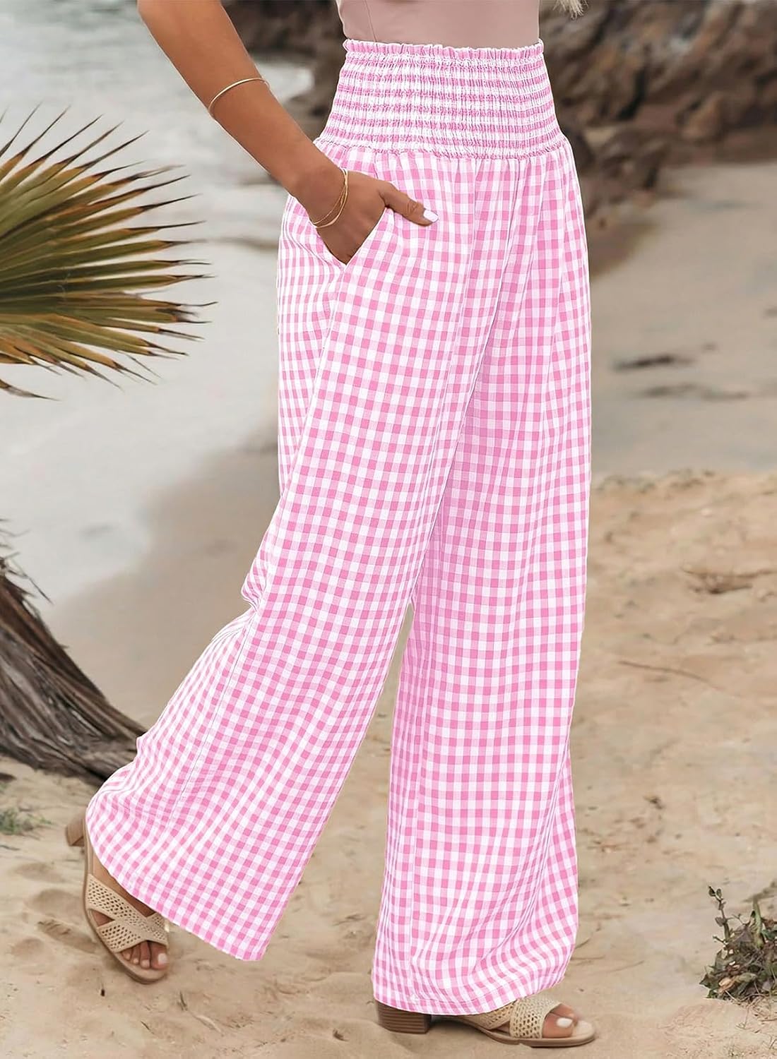 Dokotoo Womens Striped Gingham Pants 2026 Casual Pants Cute Comfy Bottoms with Pockets Plaid Outfits thumbnail