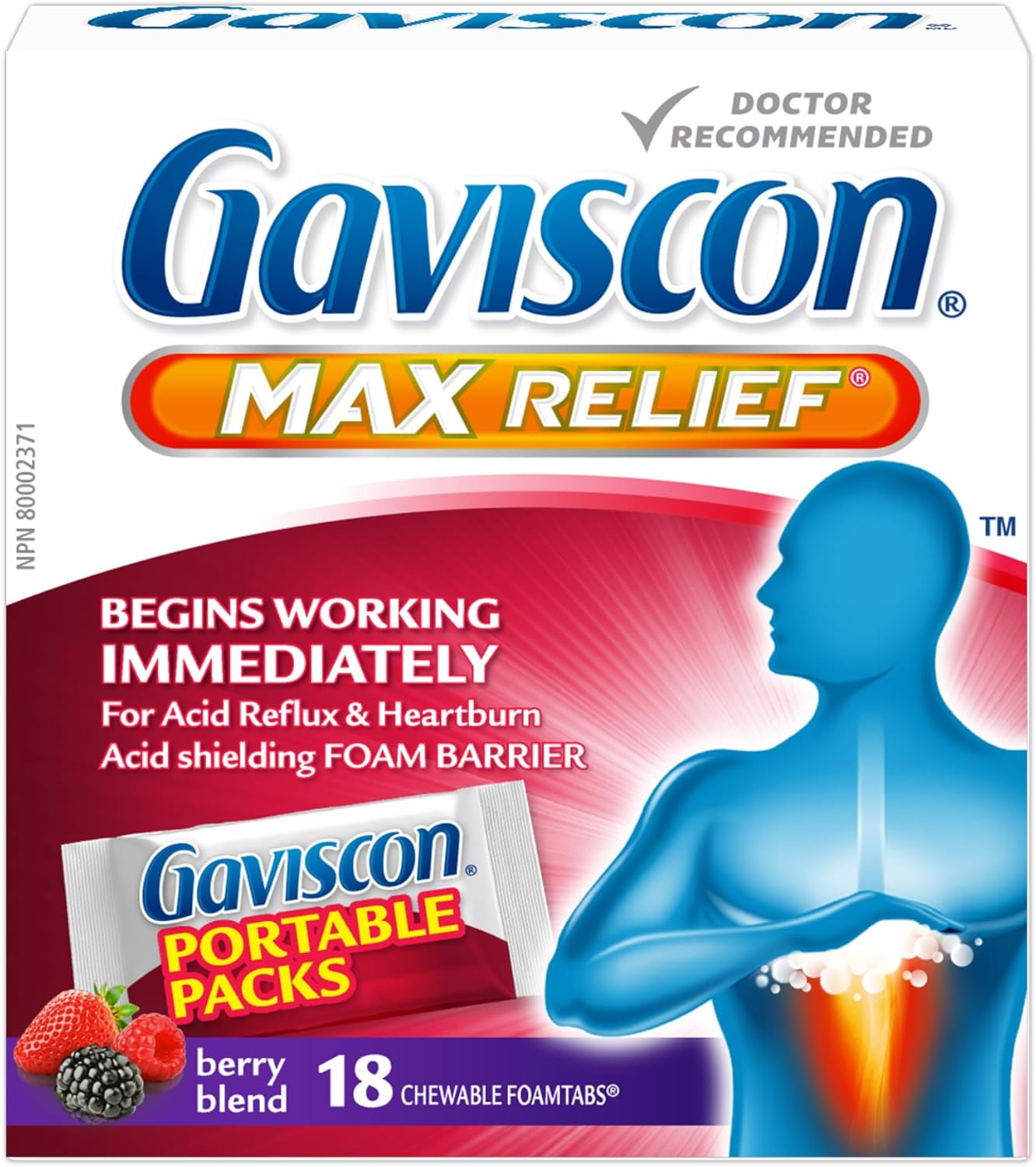 Product image of Gaviscon Max Berry- Long-Lasting Acid Reflux and Heartburn Relief, 18 Count