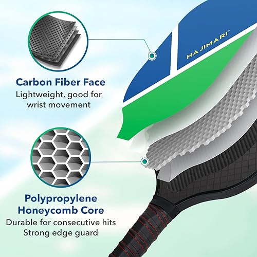 Miniatura 4 de HAJIMARI USAPA - Juego de 4 raquetas de pickleball con bolas para interiores y exteriores, bolsa de transporte | Paleta ligera de fibra de carbono