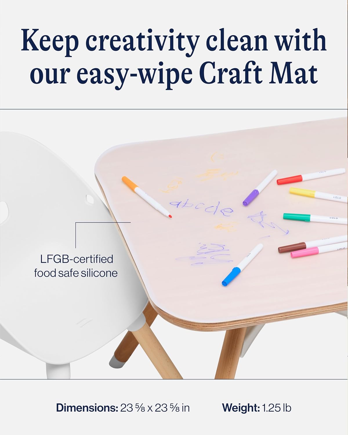Lalo Kids Craft Mat - Clear Silicone Craft Mat for Art and Play - Non-Toxic - Fits The Play Table - Easy to Clean - for Kids Ages 3+ - 23 ⅝ x 23 ⅝ in