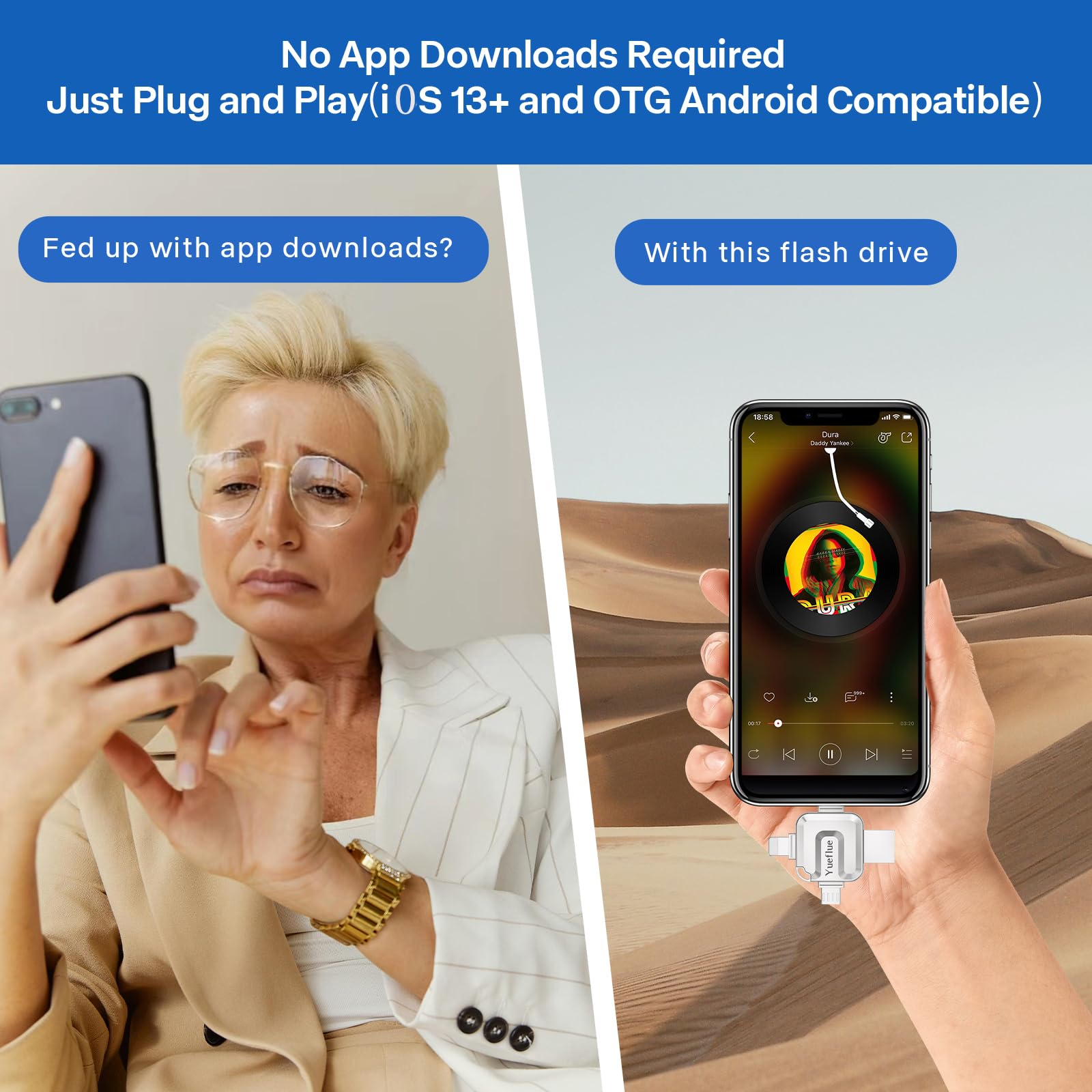 Yueflue 256GB Chiavetta USB per lphone Memoria Esterna per i0S/OTG Android/PC, 4 in 1 Chiavetta USB lphone Pendrive to Salvare più Foto e Video.Non è Necessario Scaricare l'APP.