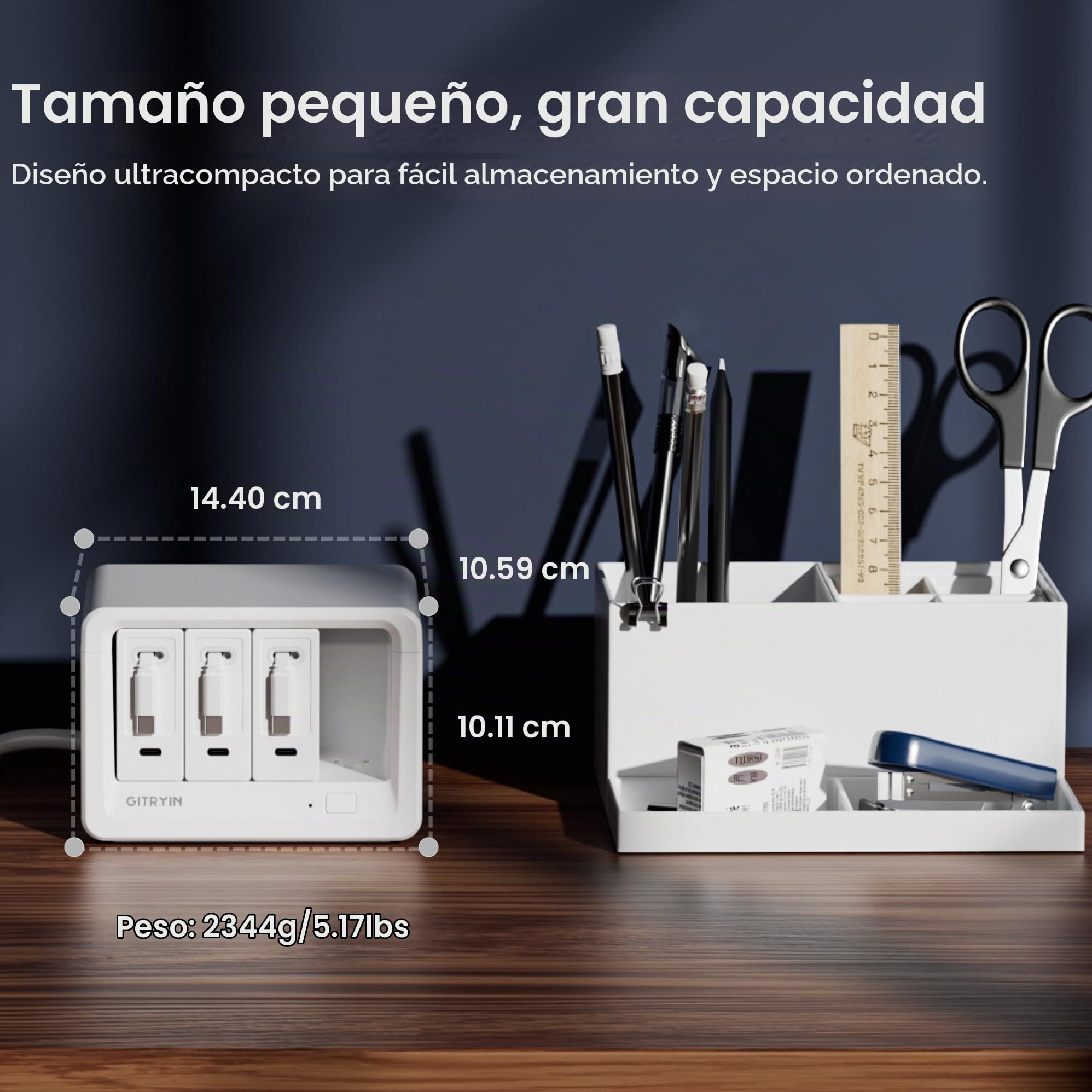 Gitryin Estación de carga de computadora 11 en 1 con 3 cargadores de pared retráctiles, tira de alimentación USB-C de 40 W con 5 CA, 3 USB C, 3 cables tipo C de 31.5 pulgadas, cable de extensión con