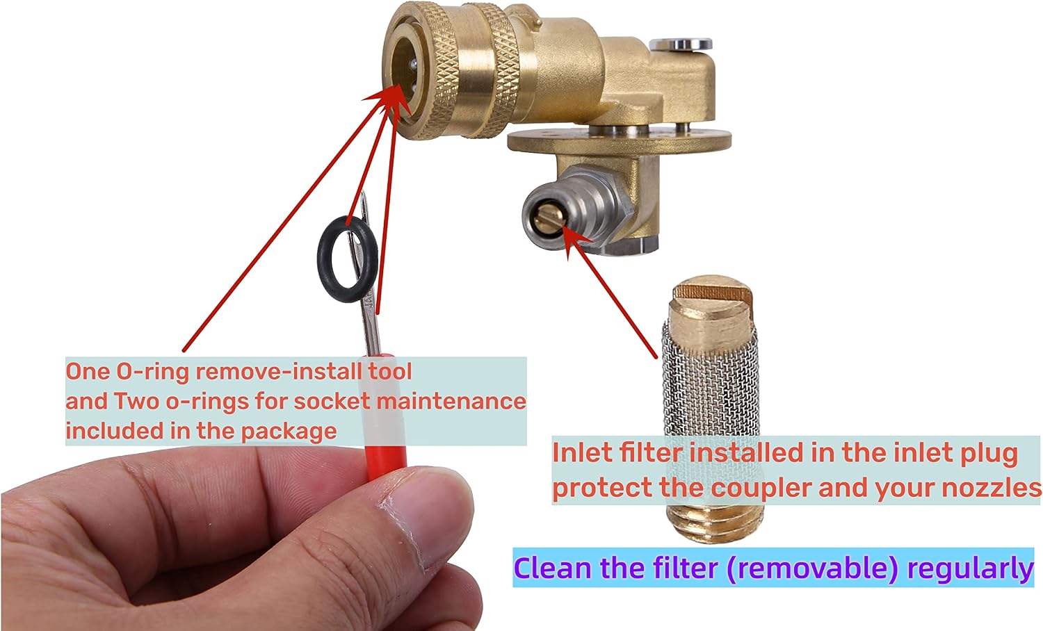 Meteor Blast Pivoting Coupler Attachment 7 Angle 270 Degree with Maintenance Kit and 3 Upgrad Design for Pressure Washer Nozzle, Gutter and Hard-to-Reach Area Clean, 1/4" Quick Plug, MAX5000PSI
