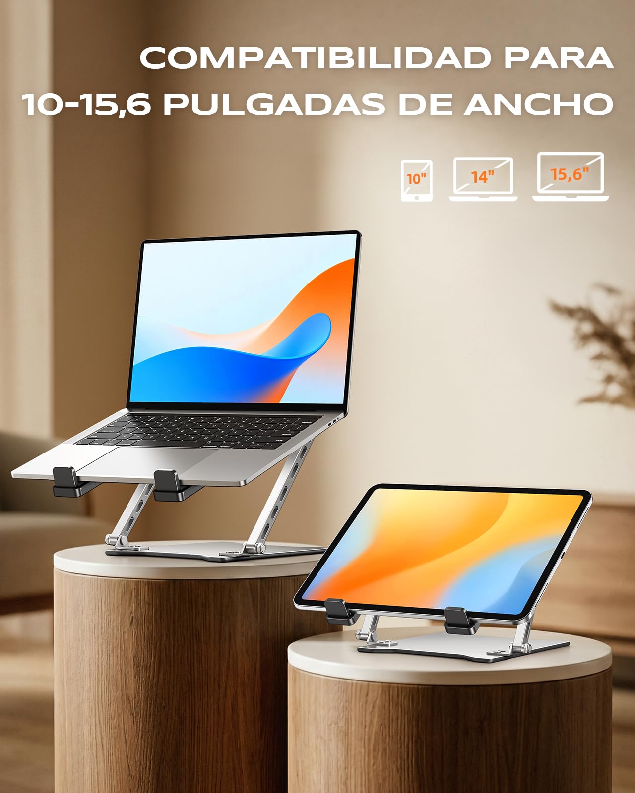 Babacom Soporte Portatil Escritorio Ultra Delgado y Portátil, Base Ajustable en Altura con Soporte de Doble Barra, Laptop Stand Plegable con Refrigeración, Compatible con MacBook/Tableta (10-15.6")
