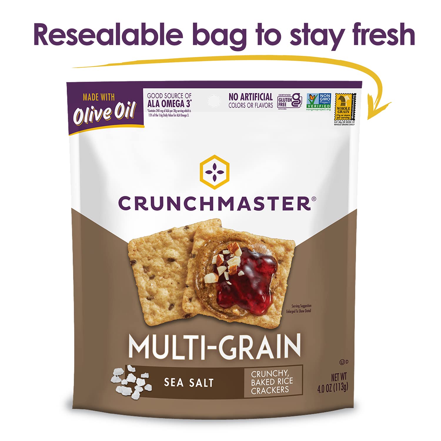 Crunchmaster Multi Grain Gluten Free Sea Salt, 4 Ounce Bags, (Pack of 12)