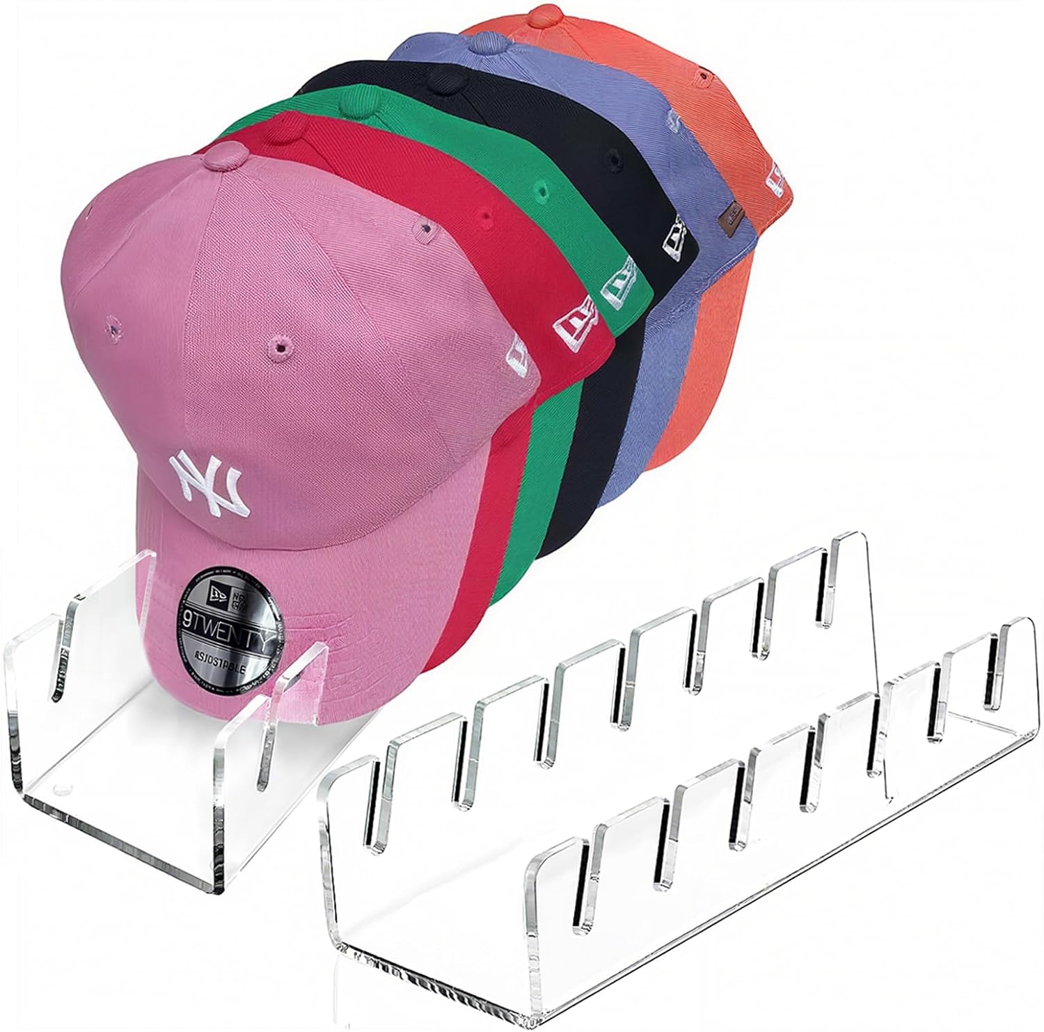 Hat Stand for Baseball Caps, 2 Pcs No Install Acrylic Hat Organizer for 14 Baseball Caps, Hat Racks for Caps Display and Organizer for Bedroom, Closet, Dresser, Office