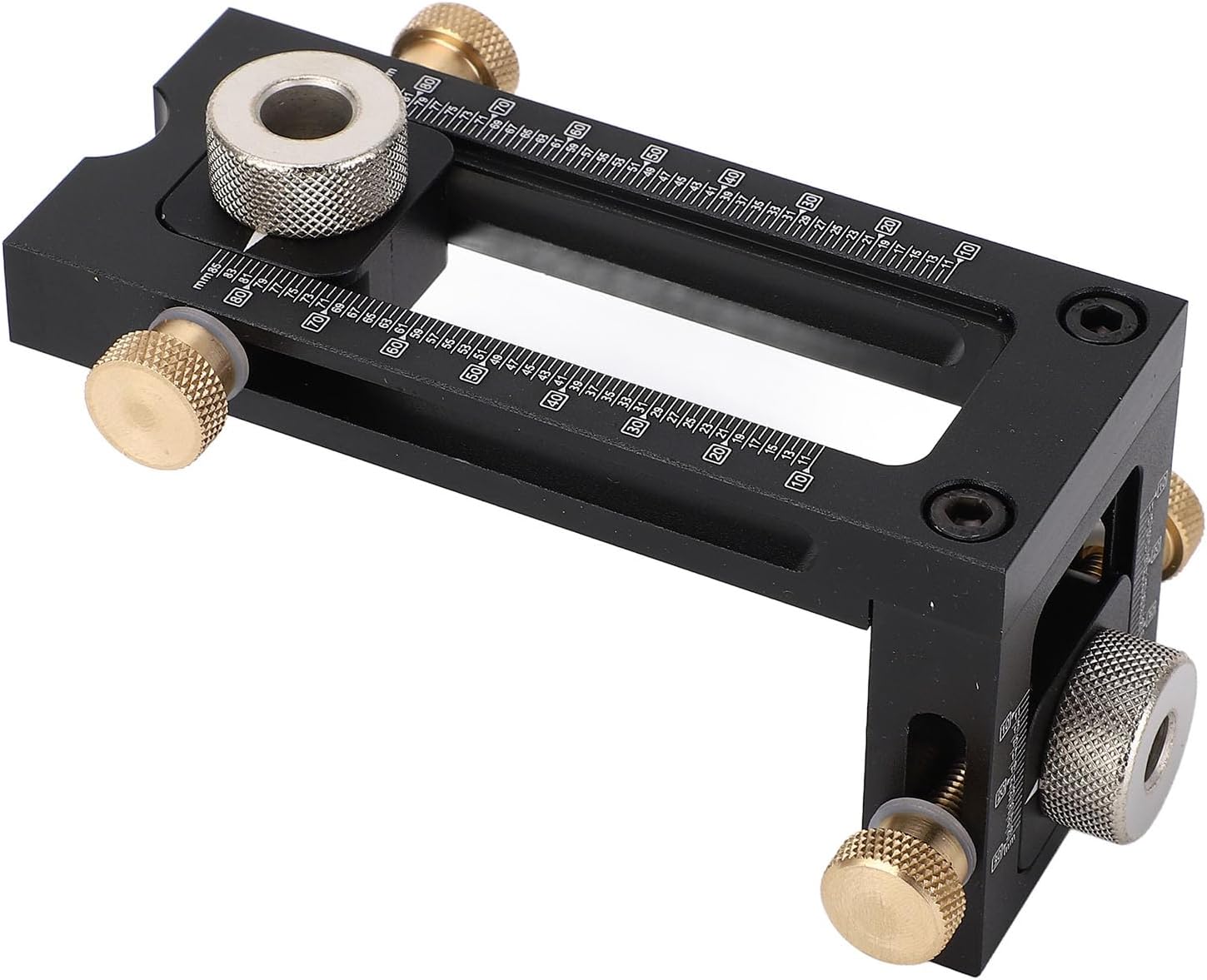 Fafeicy Adjustable Woodworking Drilling Puncher Locator, Aluminum Alloy 2 in 1 Dowel Jig Set with 5-Hole Drill Bit Set for Precise Screw Hole Punching in Carpentry DIY Projects