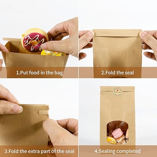 Miniatura 3 de 50 bolsas de papel kraft con ventana, 4.5 x 2.56 x 9.6 pulgadas, bolsas de bloqueo de estaño para almacenamiento de alimentos