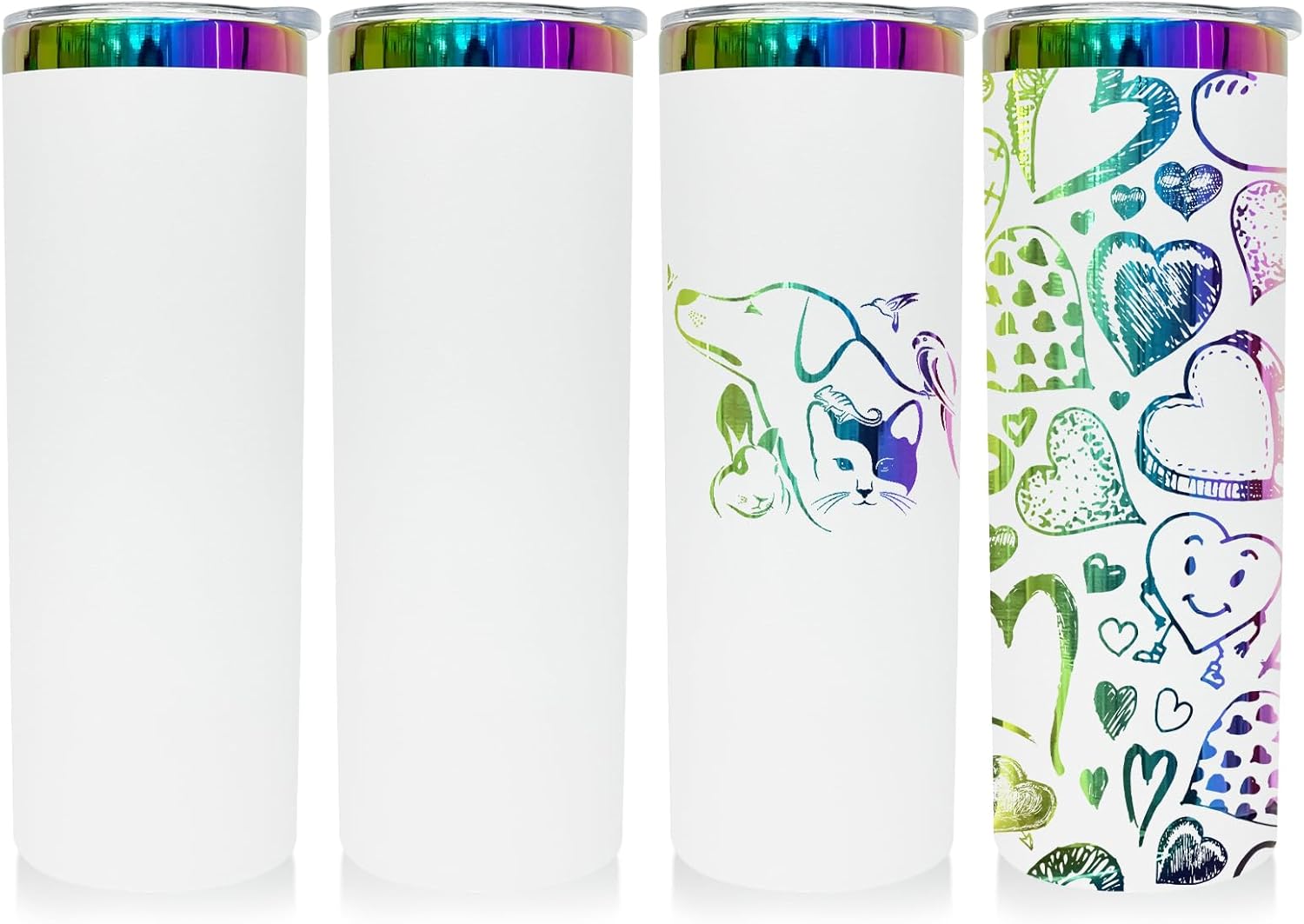 20 oz Skinny Tumblers Stainless Steel Tumbler with Lid and Straw Double Wall Vacuum Insulated Coffee Mug 20oz Powder Coated Cup for Hot and Cold Drinks(White,4 pack)