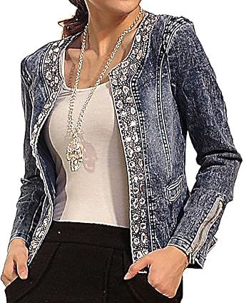 Amazon.com: US \u0026 R Rhinestone decoración retro de la mujer Denim chamarra  Lentejuelas Corto Blazer, XL, Azul : Ropa, Zapatos y Joyería