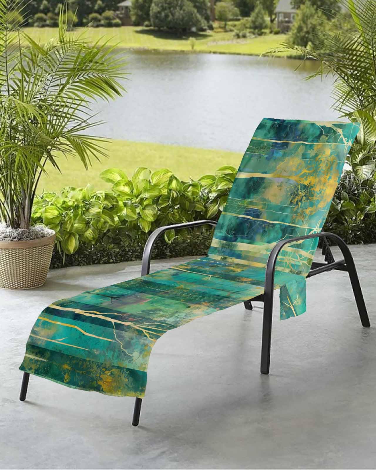 Modern Abstract Forest Tree Beach Chair Towel Covers for Chaise Lounge with Side Pocket, Soft Plush Pool Towels Cover for Patio Sunbathing Outdoor Green Painting Street Art 29''x85''
