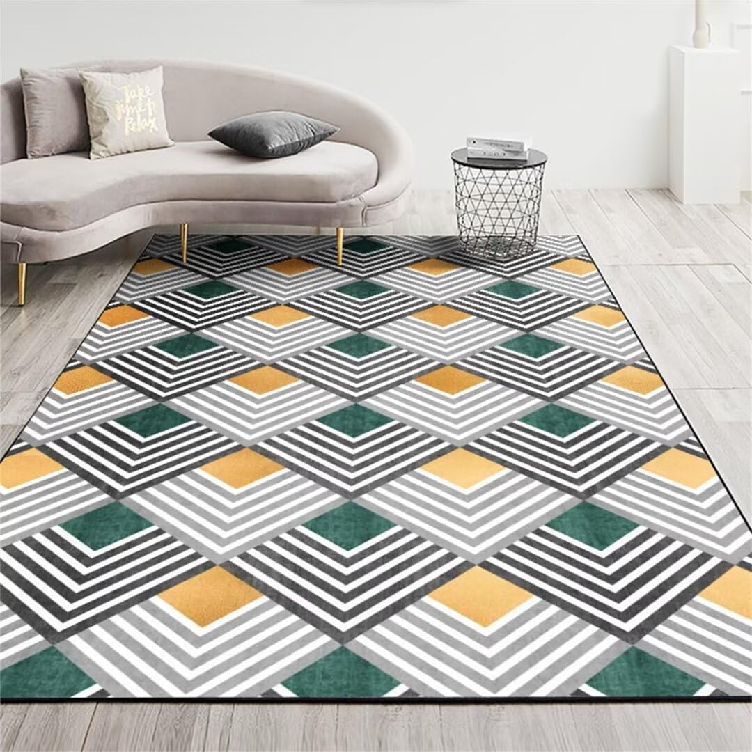 Tapis de sol salon gris 140x200cm lavable et moderne à motif rayé pour chambre