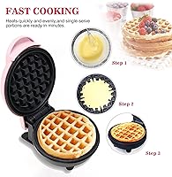 Vista 4 de Mini Maker Waffle Maker - Plancha para waffles antiadherente de 5 pulgadas para waffles rellenos con control de dorado ajustable, corazón, rosa