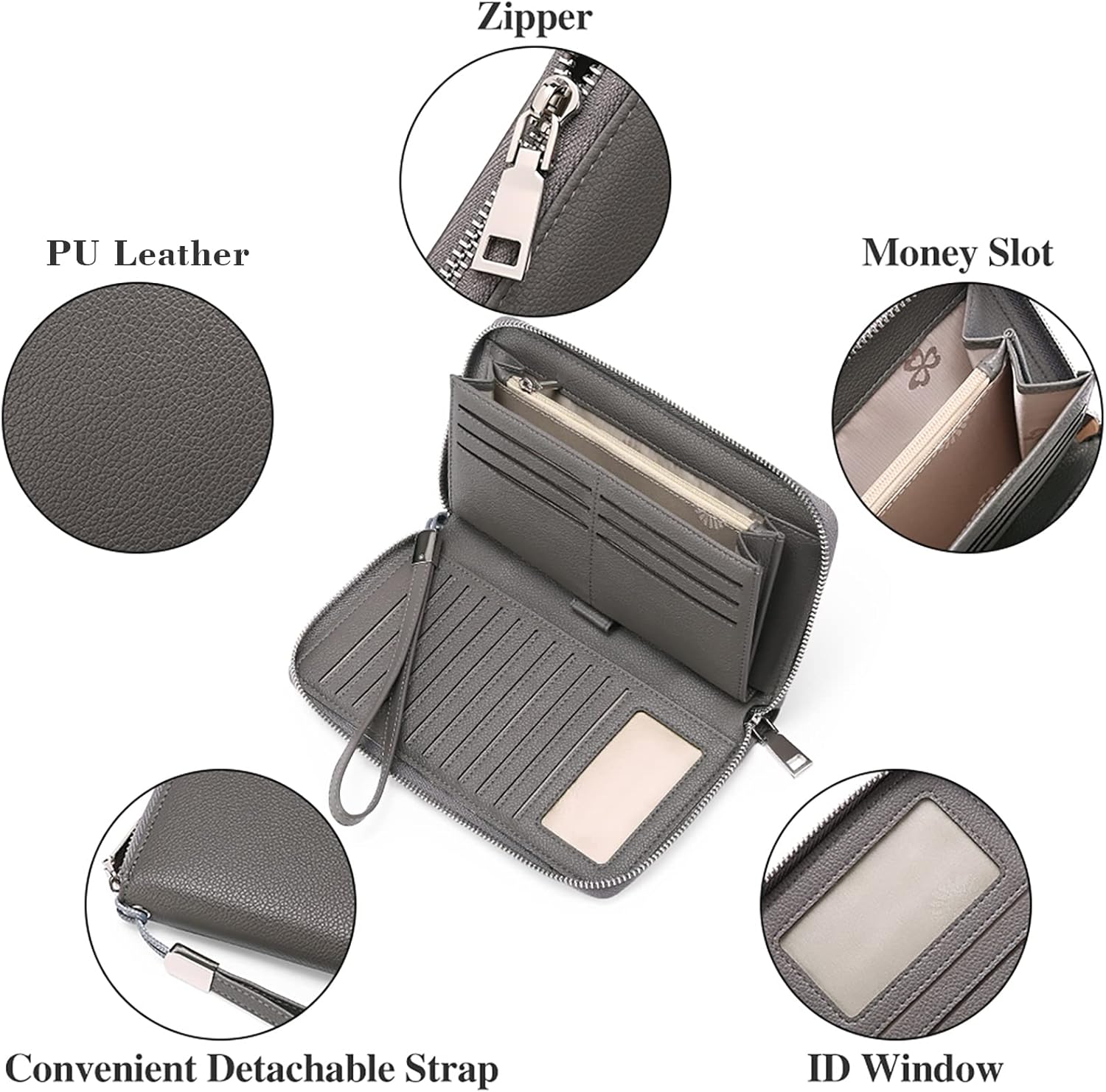 GOIACII Womens Wallet RFID Blocking Leather Zip Around Wallet Large Capacity Long Purse Credit Card Clutch Wristlet | Credit Card, Clutch, Long, Large Capacity, Zip Around, RFID Blocking - Image 6