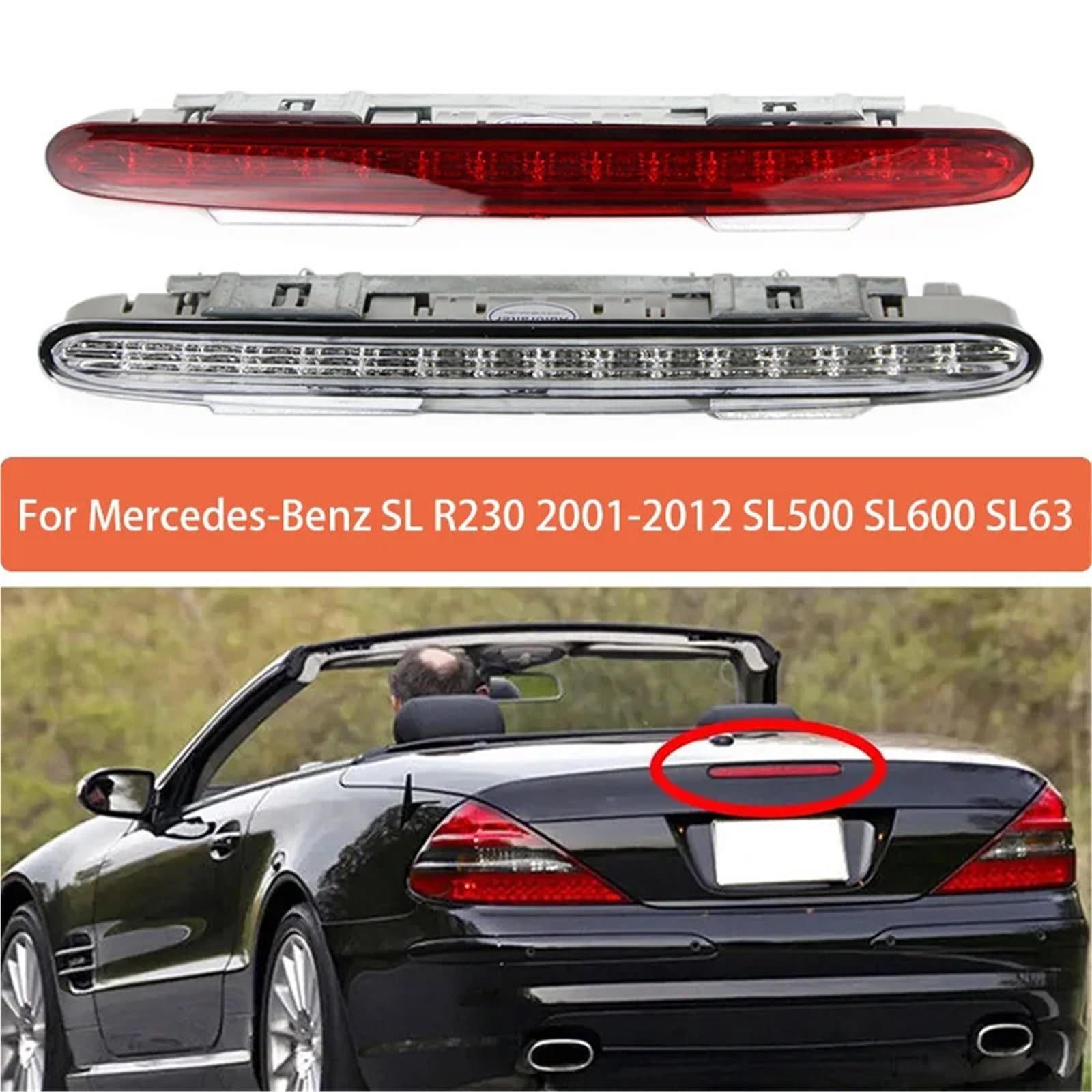 Do SL R230 SL500 SL600 SL63 2001-2012 wysoko zamontowany zespół światła hamowania A2308200056 Achterremlichten Derde remlichten(1Pc White)