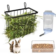 SANGLE SOPFFY Rabbit hay Feeder Small Animal Feeding Set with 350ml Water Bottle, Hay Rack, Pellet Dish for Guinea Pigs, Chinchillas, Bunny- Multifunctional Pellet Food Bowl Dispenser