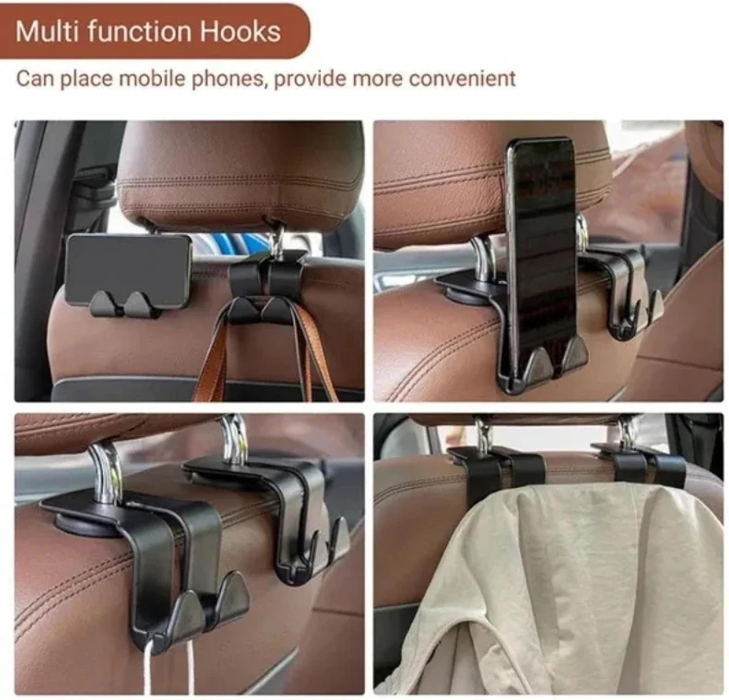 Car Retainer Fastener Clips Car Seat Hook Double Head Hooks Car Seat Back Headrest Hanger Fastener Clip(A-Black 1Pcs)
