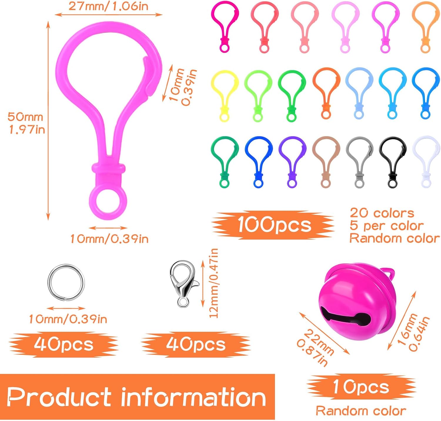 150 Pcs Plastic Keychain Clip Lobster Claw Clasps, Multicolor Lobster Clasp Keychain with Jump Rings, Plastic Keychains for Crafts DIY Handmade, Lanyard Clips and Hooks - Image 2